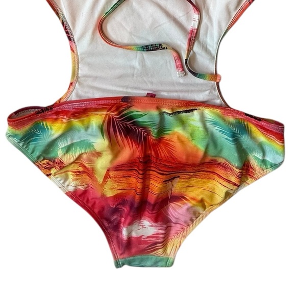 OP Ocean Pacific Multi Colored One Piece Monokini Backless Halter Large (Jr) - Picture 5 of 6